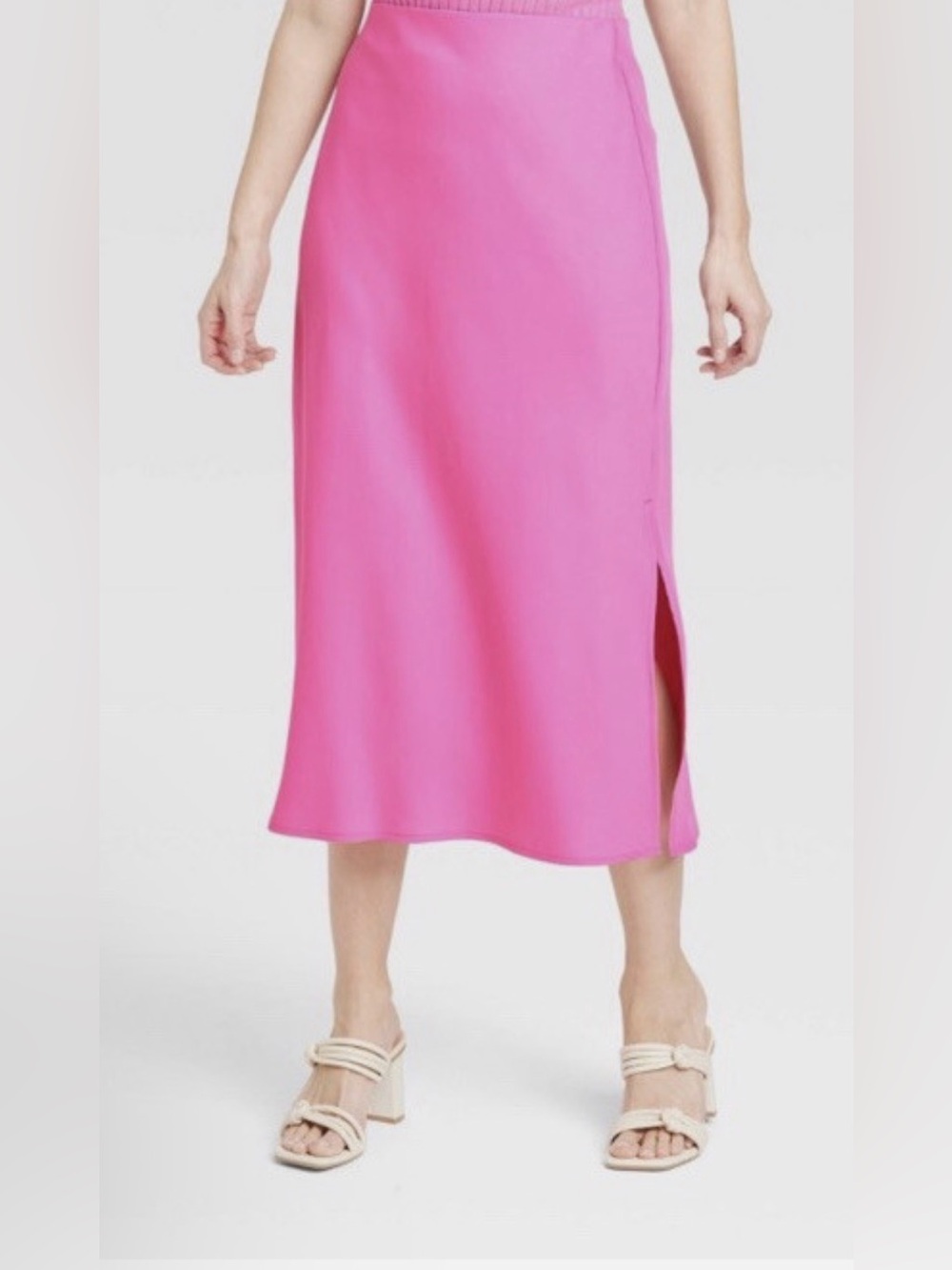 a new day Hot Pink Midi Slip Skirt with Side Slit